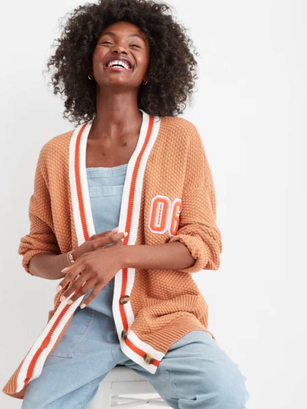 Aerie Varsity Cardigan Sweater Oversized V-Neck Preppy Ivy League Schoolgirl L